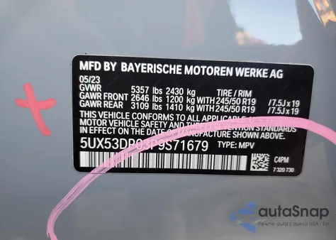 2023 BMW X3 xDrive30I from USA, damaged, VIN 5UX53DP03P9S71679